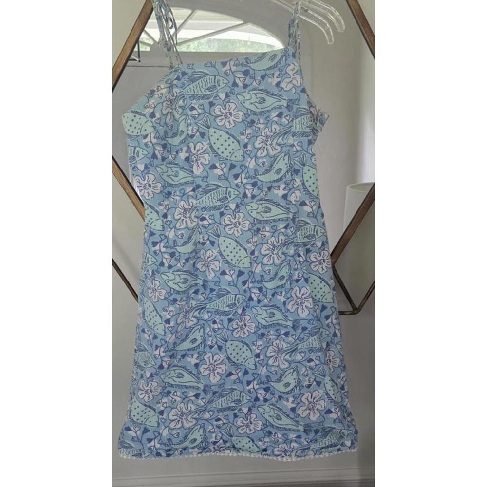 Vintage RARE Lilly Pulitzer Blue Fish and Floral Mini Dress, size 10